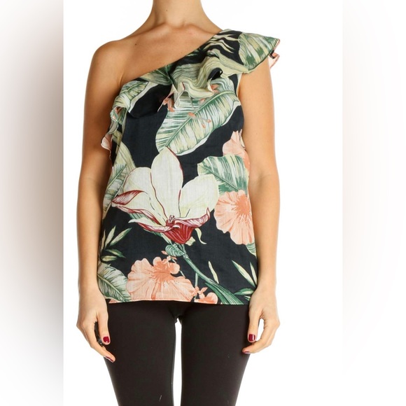 Ann Taylor Hawaii Tropic Floral One Shoulder Blouse Women's Size Small - Picture 2 of 13